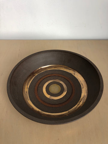 Vintage Ceramic Bowl in Brown with Gold Stripe Detail