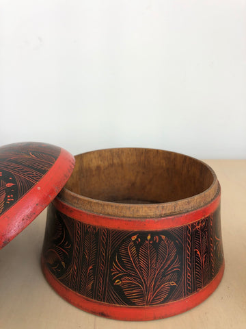 Vintage Hand-Painted Lidded Wood Vessel