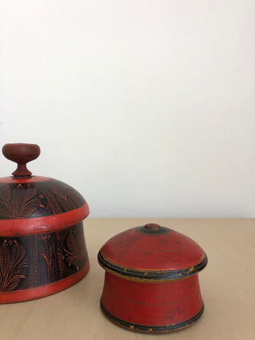 Small Vintage Hand-Painted Lidded Wood Vessel