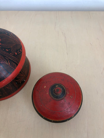 Small Vintage Hand-Painted Lidded Wood Vessel