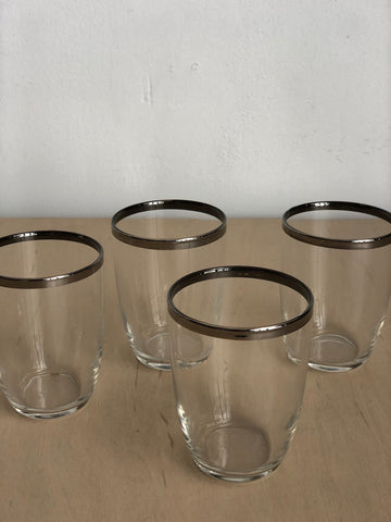 Vintage Glasses Set with Silver Rim in Medium