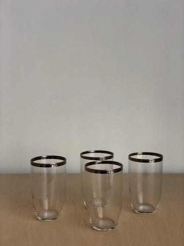 Vintage Glasses Set with Silver Rim in Large
