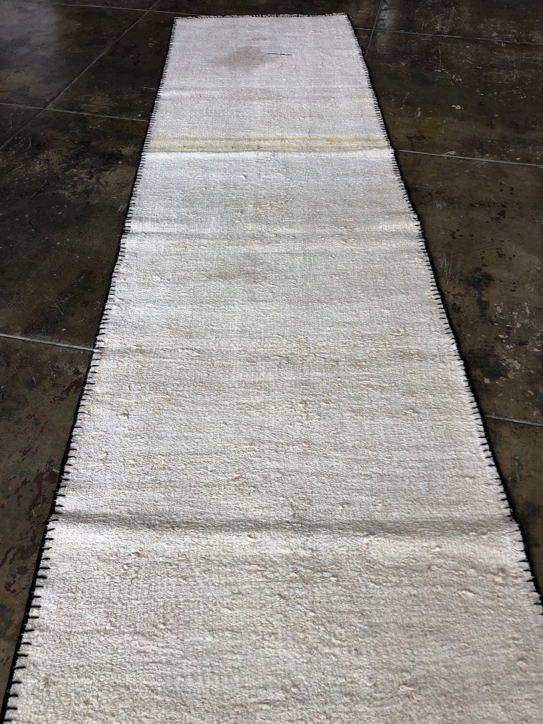 Vintage Hemp Runner in Black and Ivory with Yellow Stripe