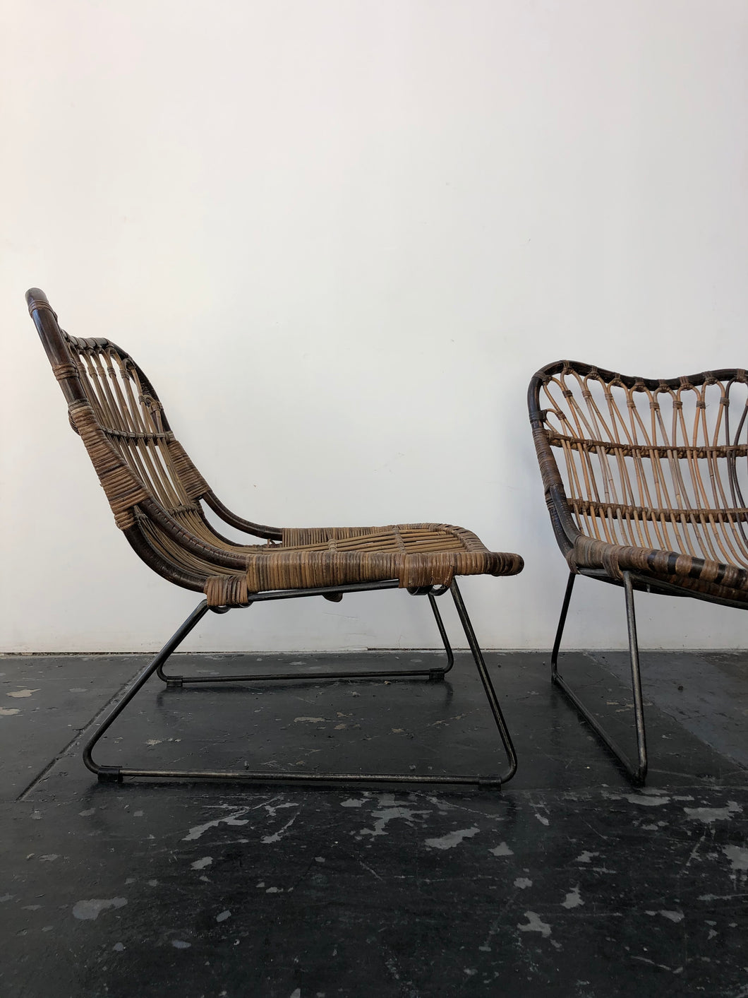 Pair of Bamboo and Rattan Lounge Chairs