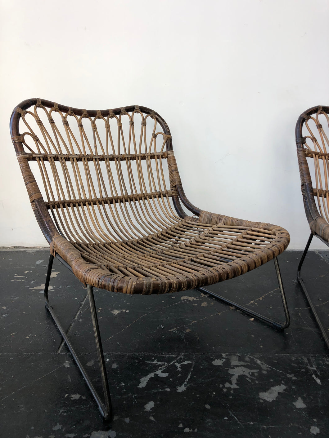 Pair of Bamboo and Rattan Lounge Chairs