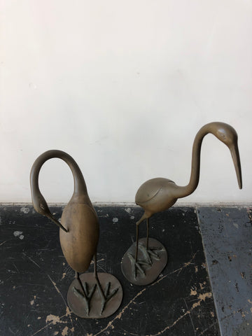 Pair Vintage Brass Cranes