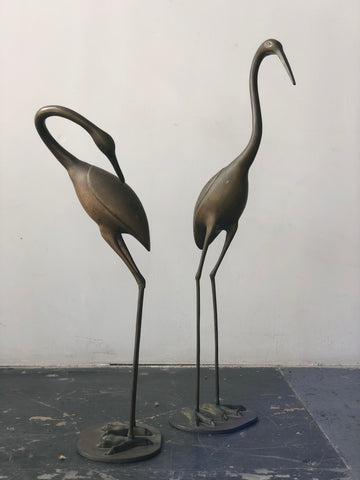 Pair Vintage Brass Cranes