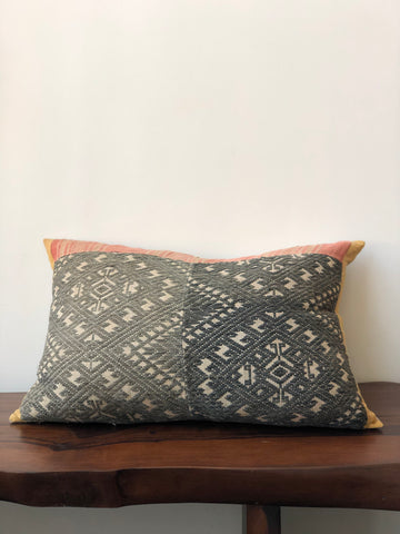 Vintage Hmong Pillow in Blue and Red