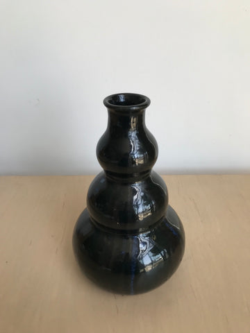 Black Ceramic Vase with Blue Accents