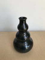 Black Ceramic Vase with Blue Accents