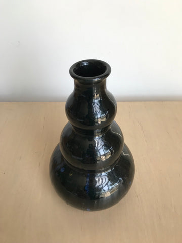 Black Ceramic Vase with Blue Accents