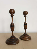 Pair of Vintage 1930s Walnut Candle Holders