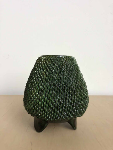 Vintage Footed Textured Green Vase