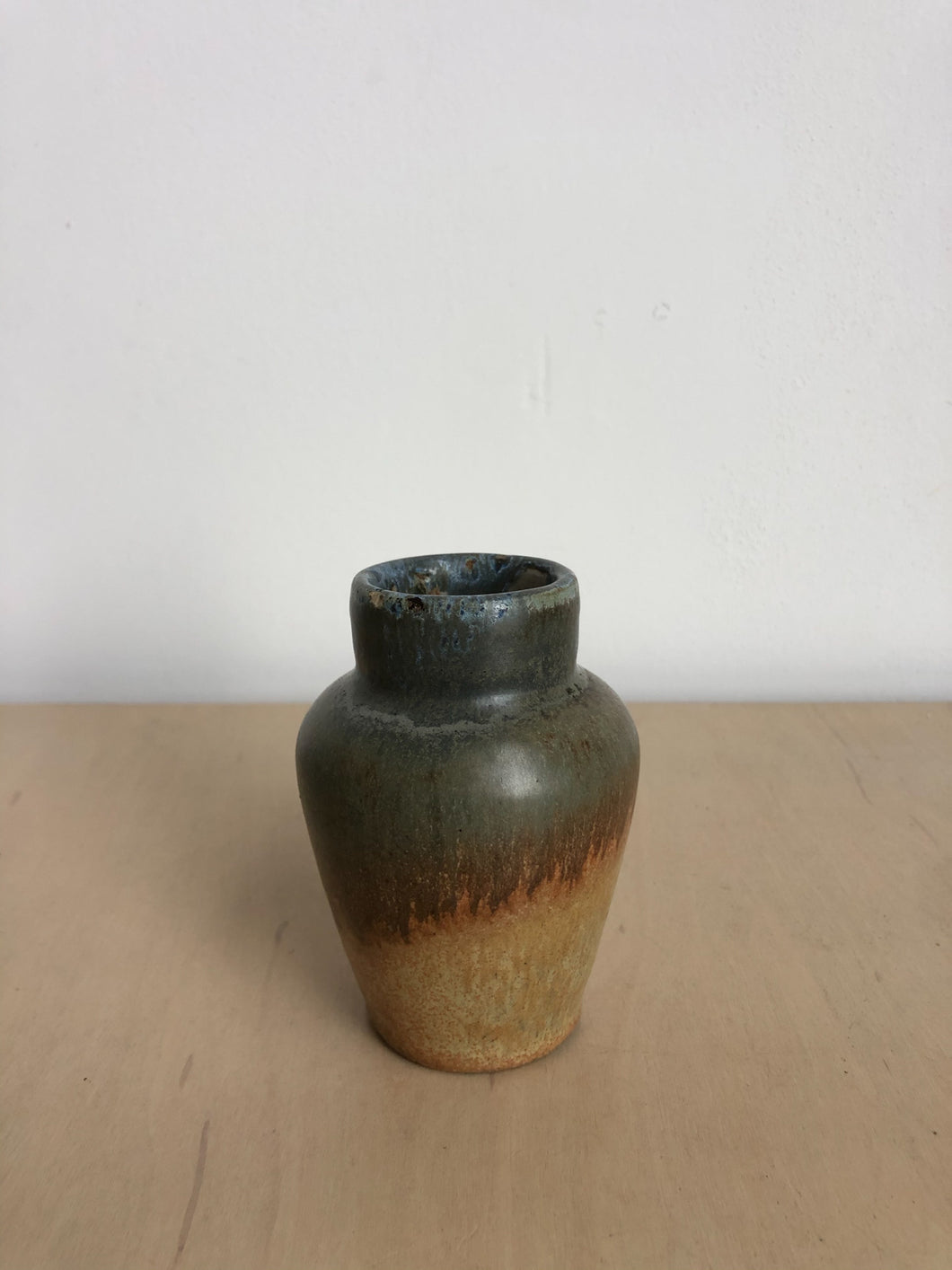 Small Vintage Ceramic Vase in Brown and Blue