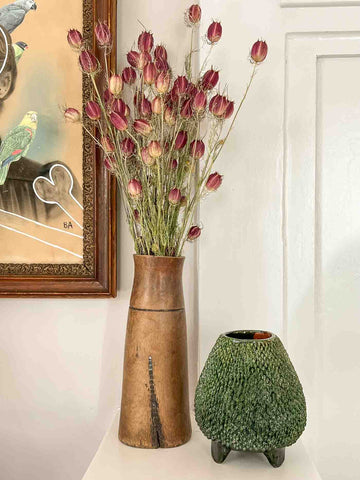 Vintage Footed Textured Green Vase