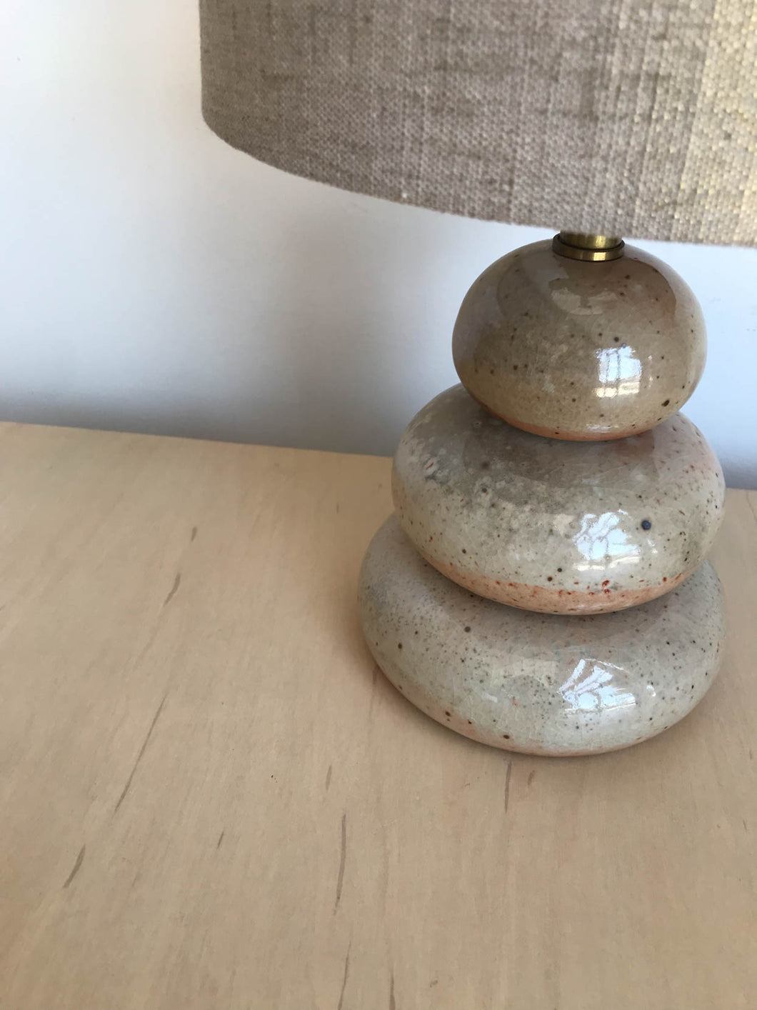 Cairn Stack Lamp Shiny and Gold Linen Shade