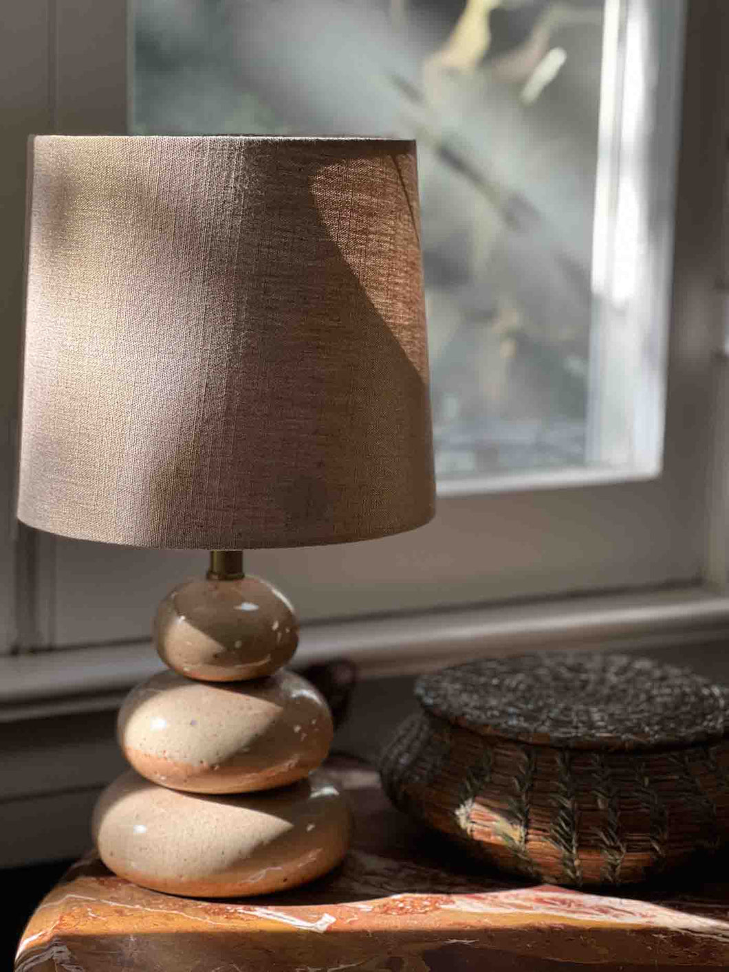 Cairn Stack Lamp Shino and Gold Linen Shade