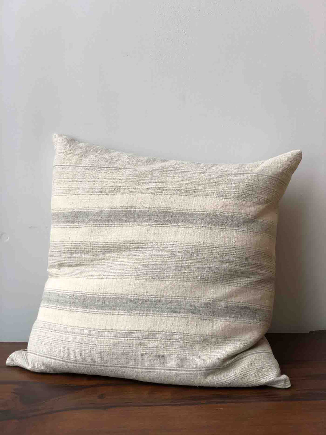 Vintage Hmong Fabric Pillow in Grey Stripe