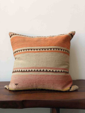 Tribal Kilim Pillow in Orange, Grey and Muted Red