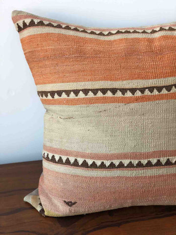 Tribal Kilim Pillow in Orange, Grey and Muted Red