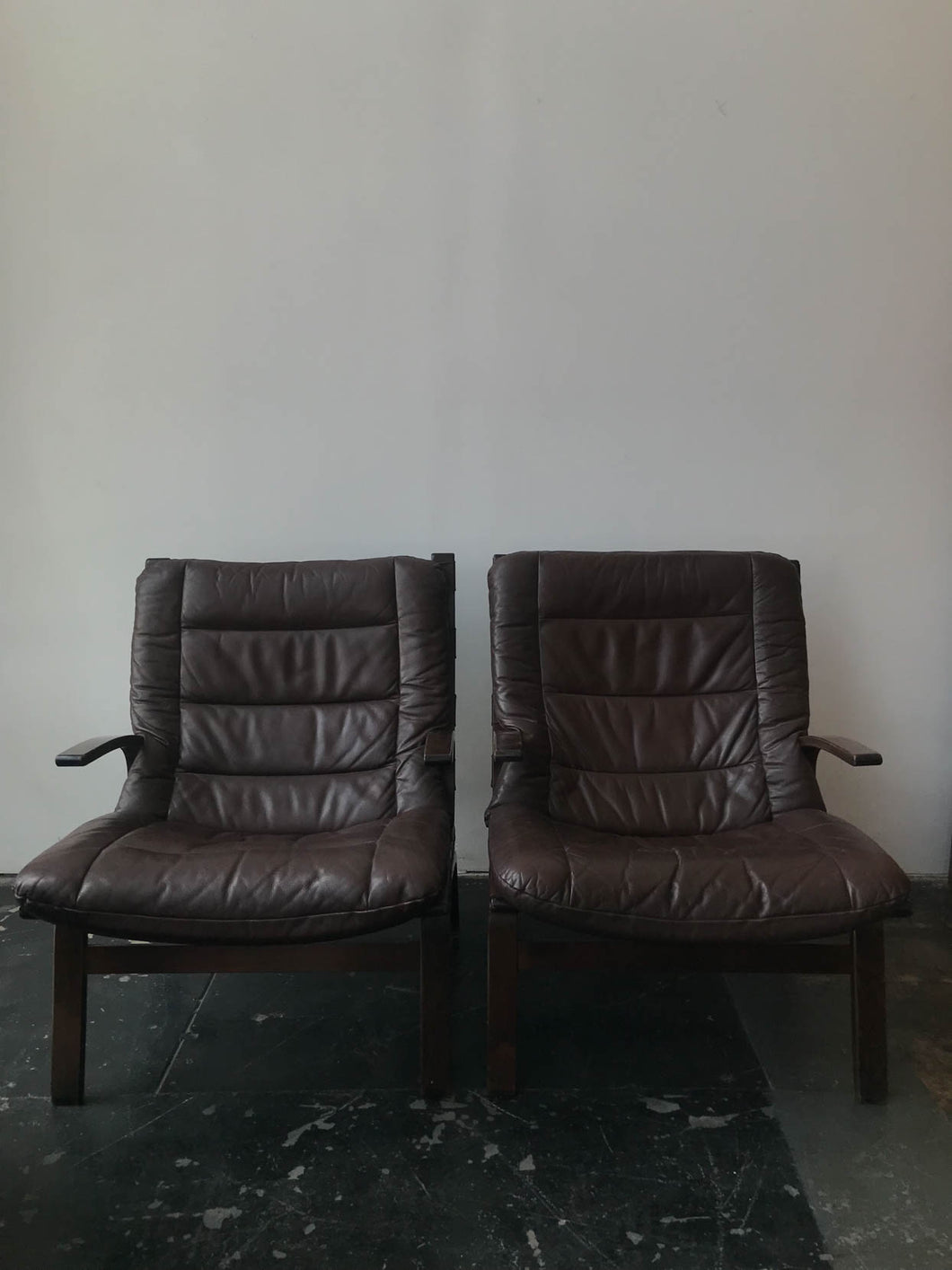 Pair of Vintage Scandinavian Leather Lounge Chairs