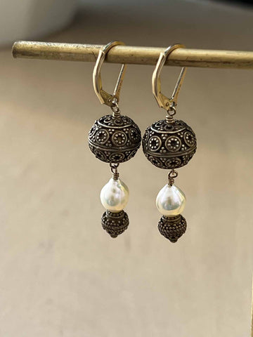 Vintage Inspired Ornate Drops with Pearl