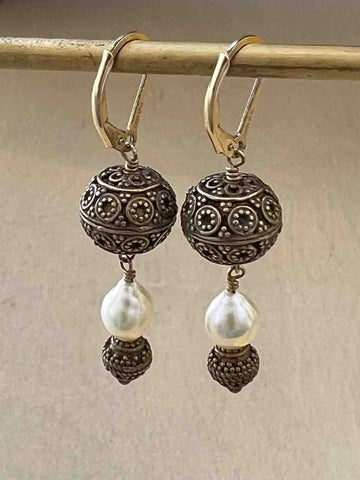 Vintage Inspired Ornate Drops with Pearl