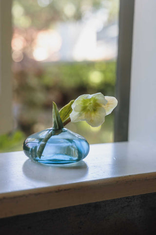 Flat Round Glass Bud Vase Indigo