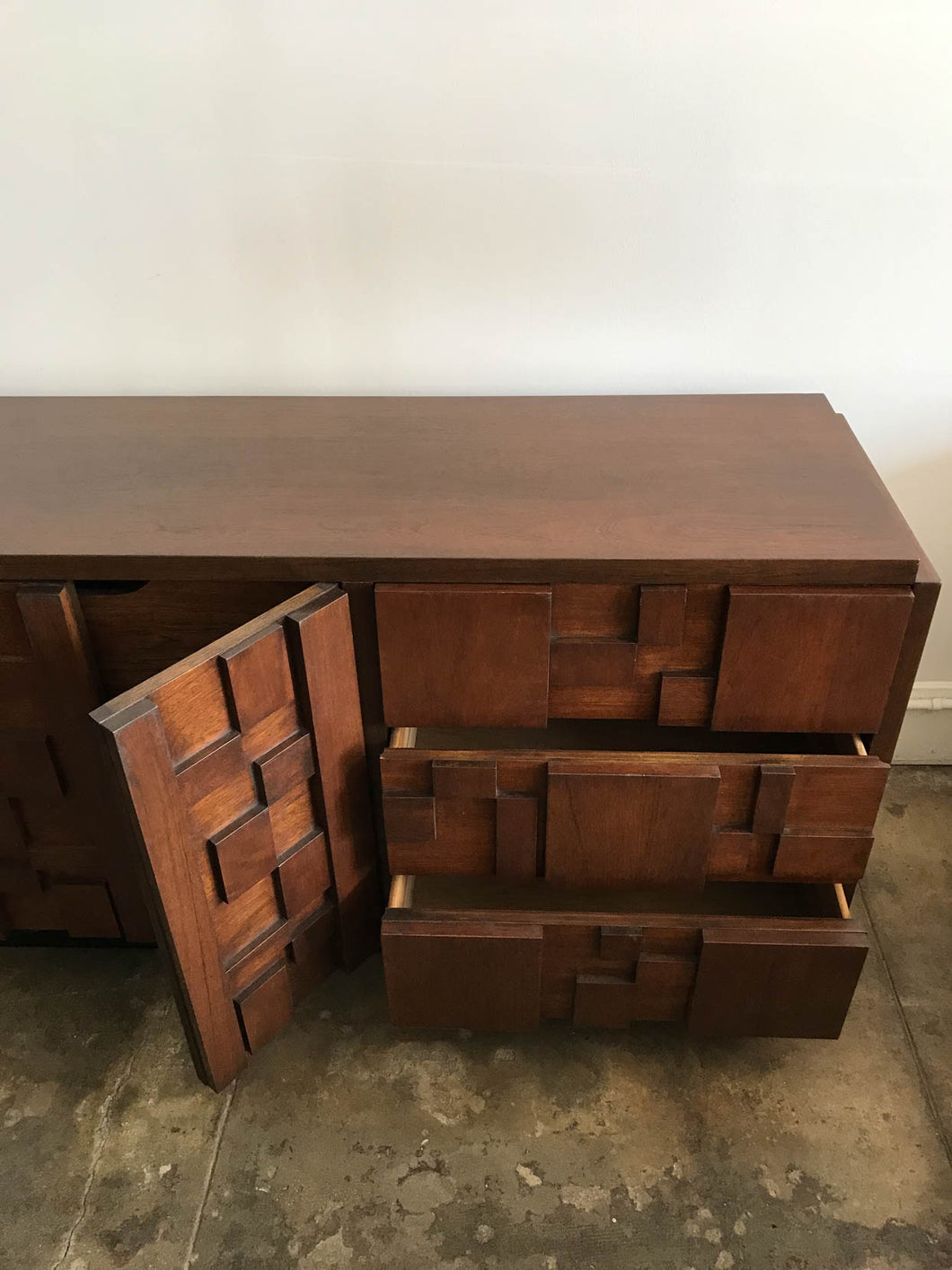 Vintage Brutalist 'Staccato' Nine Drawer Dresser