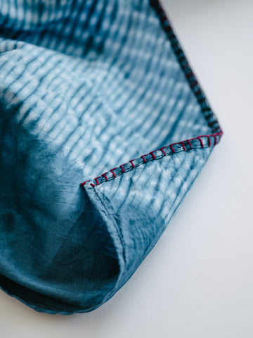 Shibori Scarf with Red Stitching in Cotton