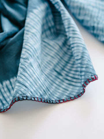 Shibori Scarf with Red Stitching in Cotton
