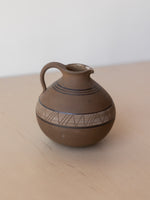 Vintage Brown Ceramic Vessel with Tribal Accents