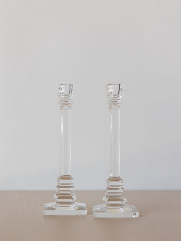 Pair of Mid Century Crystal Candlestick Holders