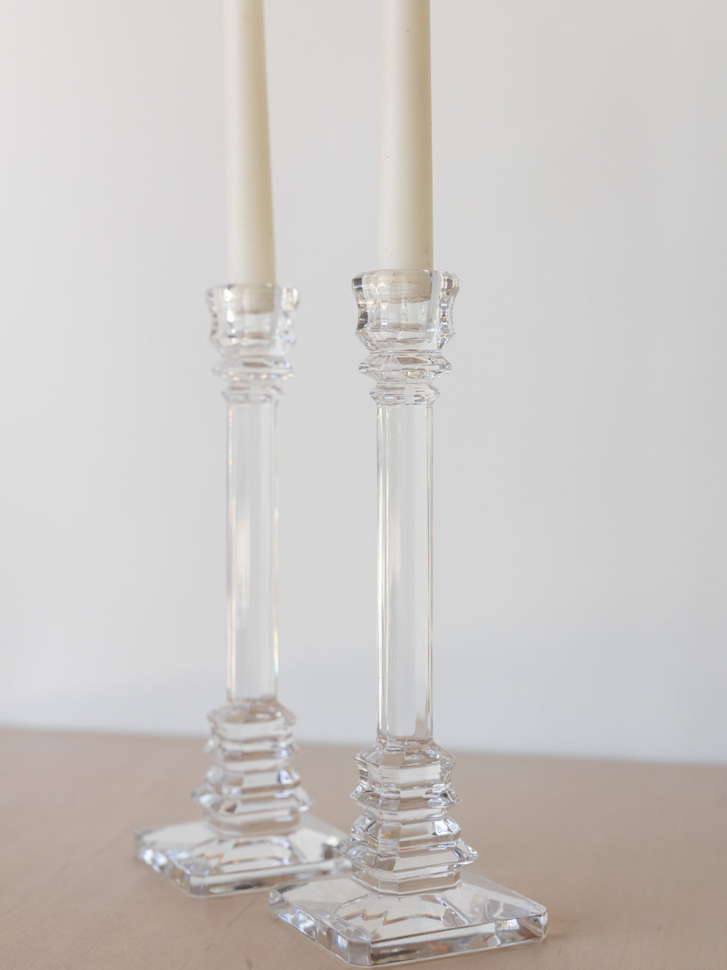 Pair of Mid Century Crystal Candlestick Holders