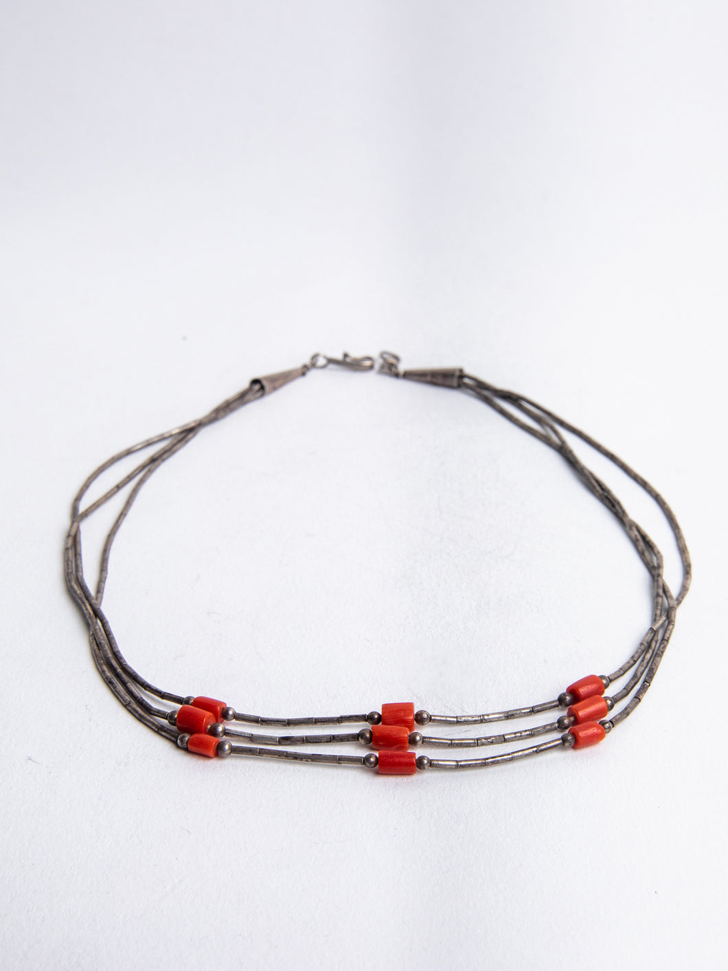 Vintage Sterling Silver and Coral Necklace