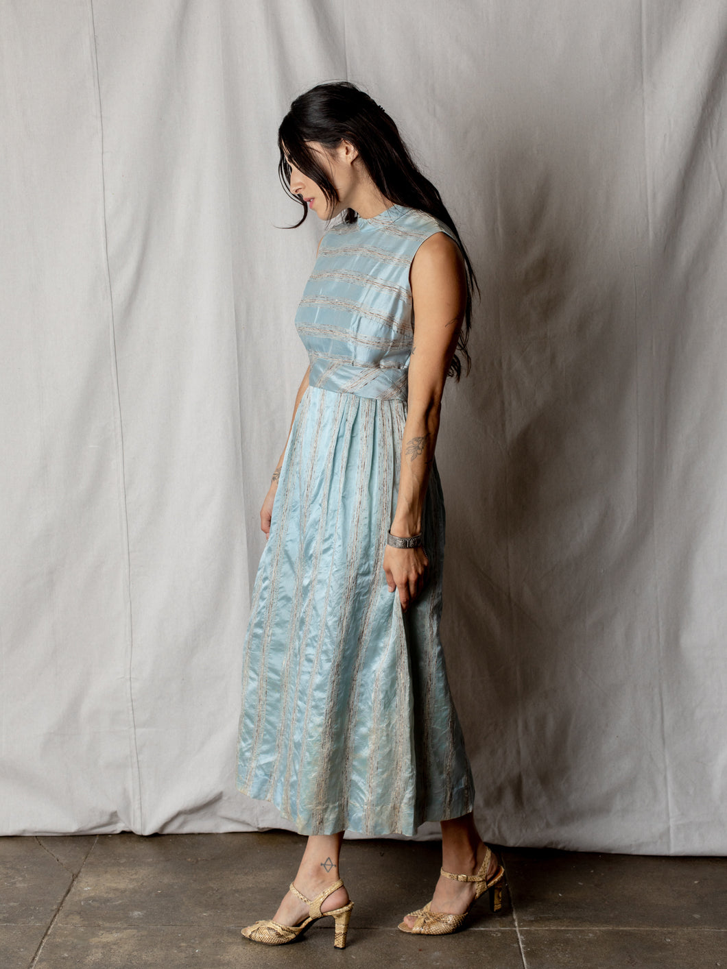 Vintage Dress in Blue Silk Stripe