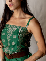 Vintage Silk Dress in Emerald and Silver