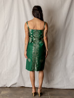 Vintage Silk Dress in Emerald and Silver
