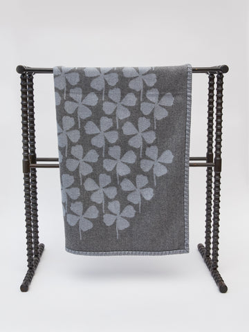ama Hand Finished Clover Print Merino Wool Baby Blanket in Cloud