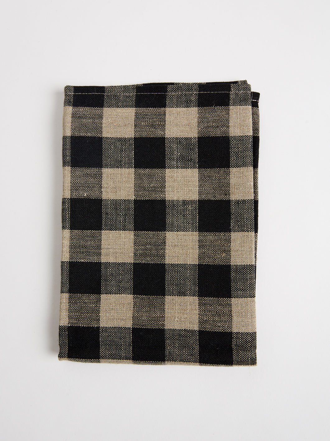 Linen Tea Towel in Black and Natural Check