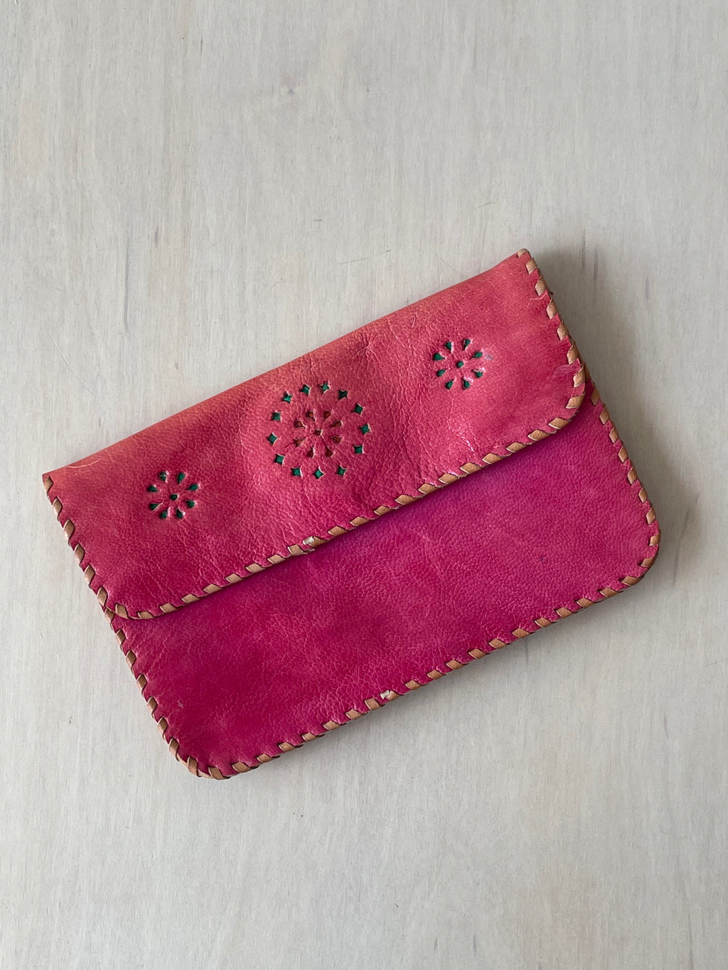 Lambskin Wallet with Floral Design In Watermelon