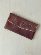 Lambskin Wallet with Floral Design In Chocolate