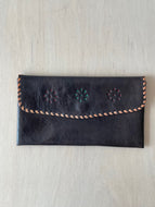 Lambskin Wallet with Floral Design in Deep Brown