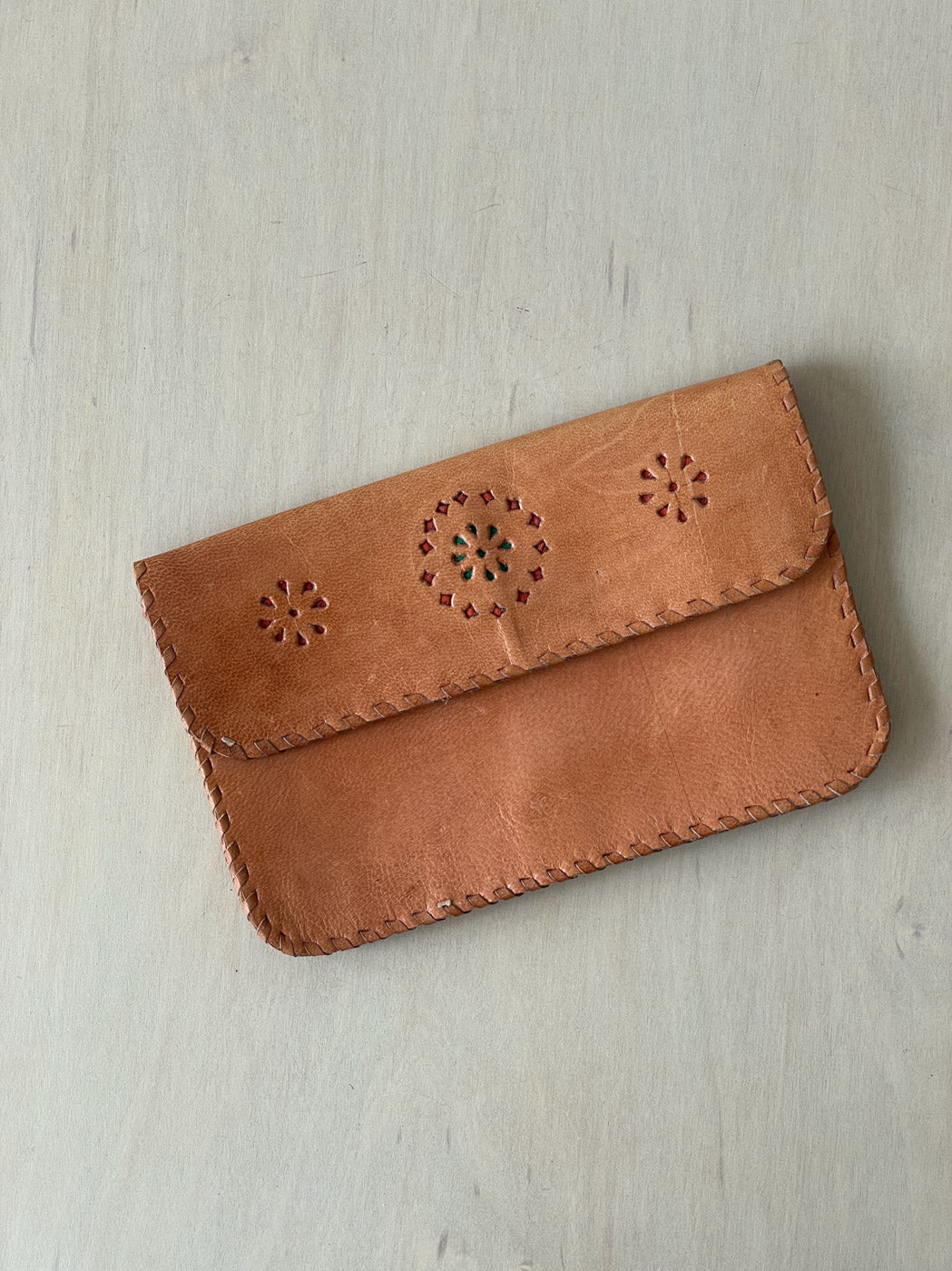 Lambskin Wallet with Floral Design In Natural