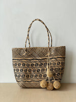 Natural and Black Woven Tote Bag