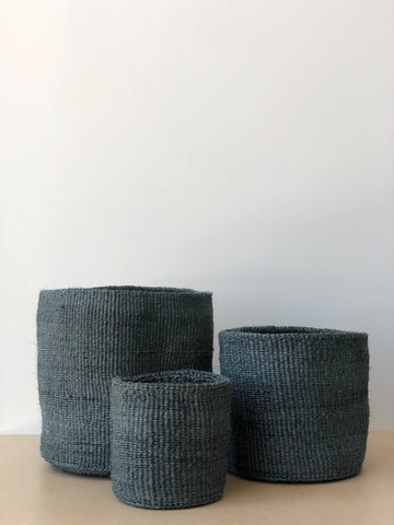 Medium Sisal Cylindrical Basket in Blue Grey