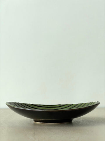 Vintage Green and Black Striped Shallow Dish