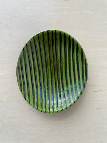 Vintage Green and Black Striped Shallow Dish