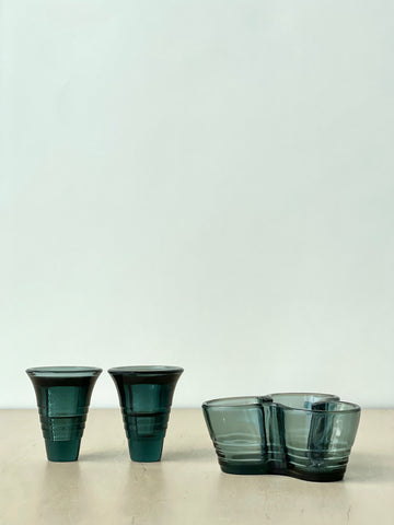 Vintage Indigo Crystal Candlestick Holders