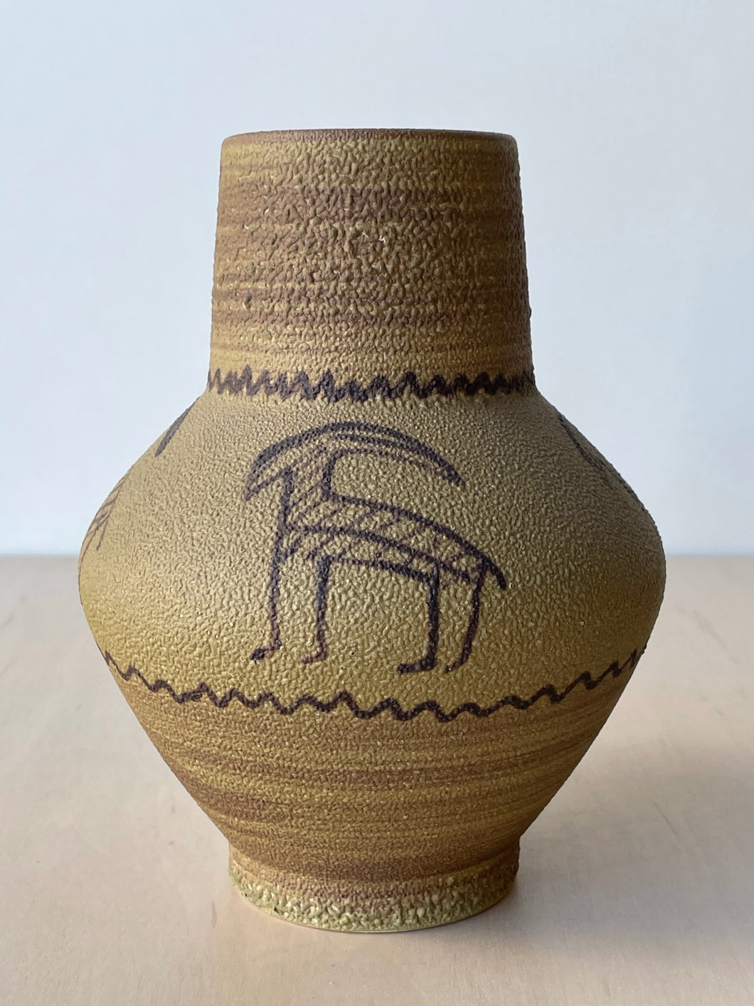 Vintage Ochre Textured Primitive Animal Vase
